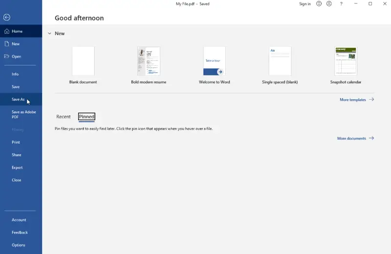 Change PDF to DOC using Microsoft Word Step 2